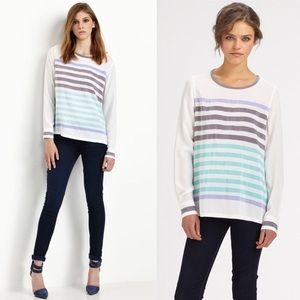 Equipment Femme Liam White Blue Silk Blouse